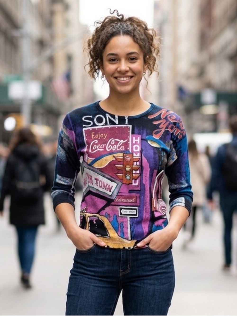 Vtg Kolorway USA Hand Painted New York City Top Y2K 90s Grunge Sz M Artsy